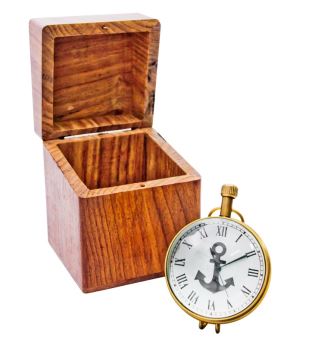 Relógio Marítimo NI406A/1 em Caixa de Madeira com Possibilidade de Personalização com Gravação, em Latão, Retro, Altura 7 cm