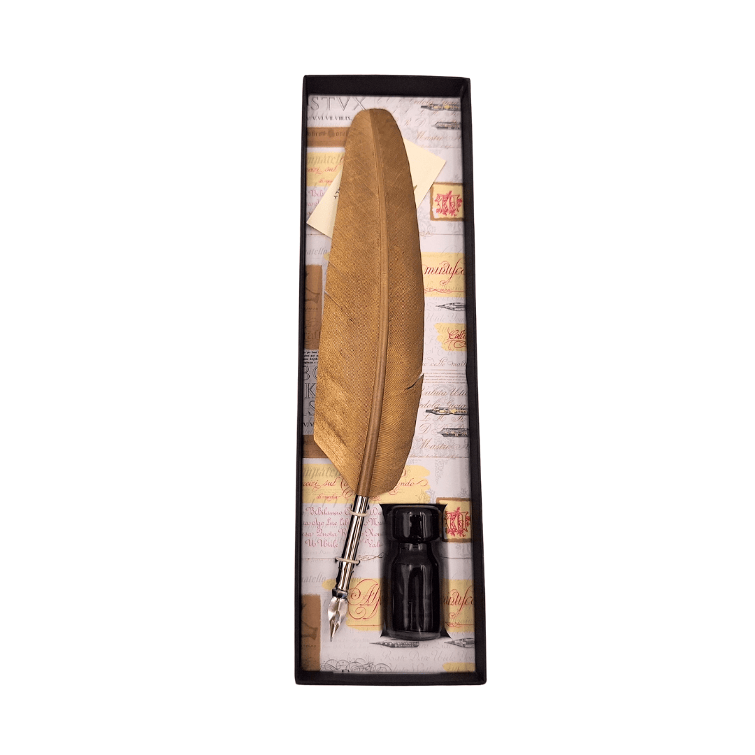 Caneta de ganso dourada para caligrafia com possibilidade de gravação personalizada