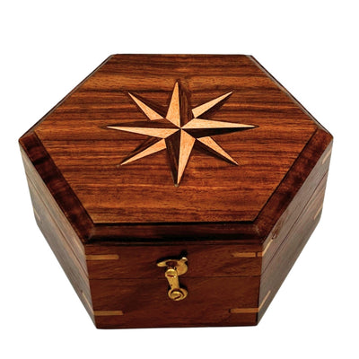 Bússola de latão com relógio de sol em elegante caixa de madeira - presente ideal com possibilidade de personalização por gravação - estilo retro, fabrico clássico, alta qualidade