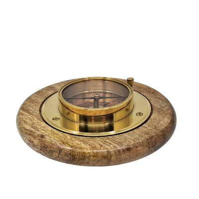 Bússola Decorativa Elegante com Acabamento em Latão, Gravação Personalizada, 15 cm, Ideal para Presente para Amantes de Viagens, Feita de Madeira e Vidro