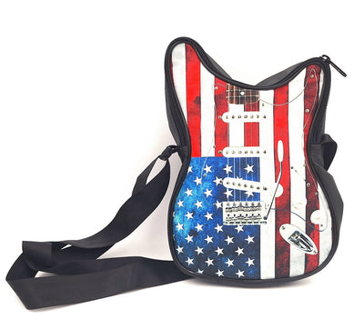 Mala de ombro em forma de guitarra com bandeira americana – impermeável, com alça ajustável, possibilidade de personalização por gravação