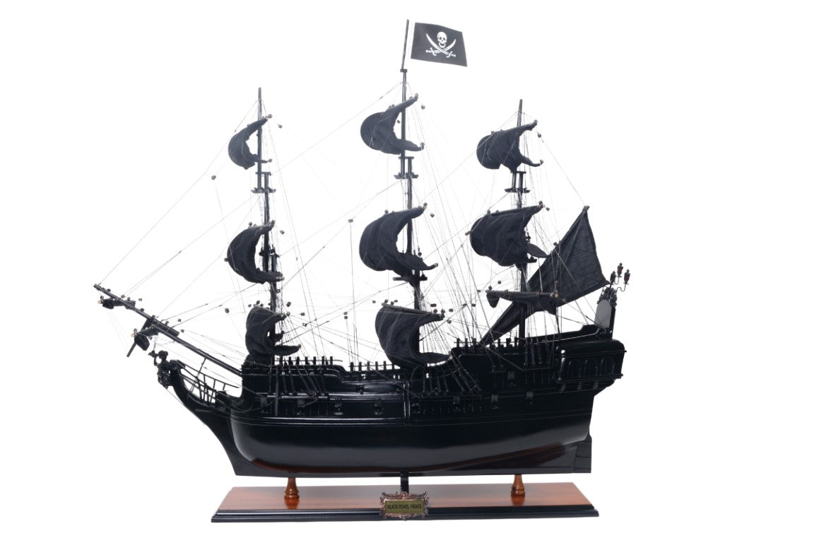 Modelo de Navio Pirata Pérola Negra BP80R com Possibilidade de Personalização por Gravação, comprimento 89 cm, presente exclusivo para qualquer ocasião, artesanato artístico, base em madeira