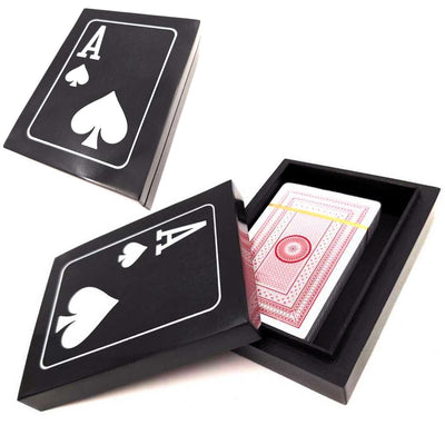 Conjunto Elegante de Cartas com Gravação Personalizada em Caixa Preta de Resina e MDF
