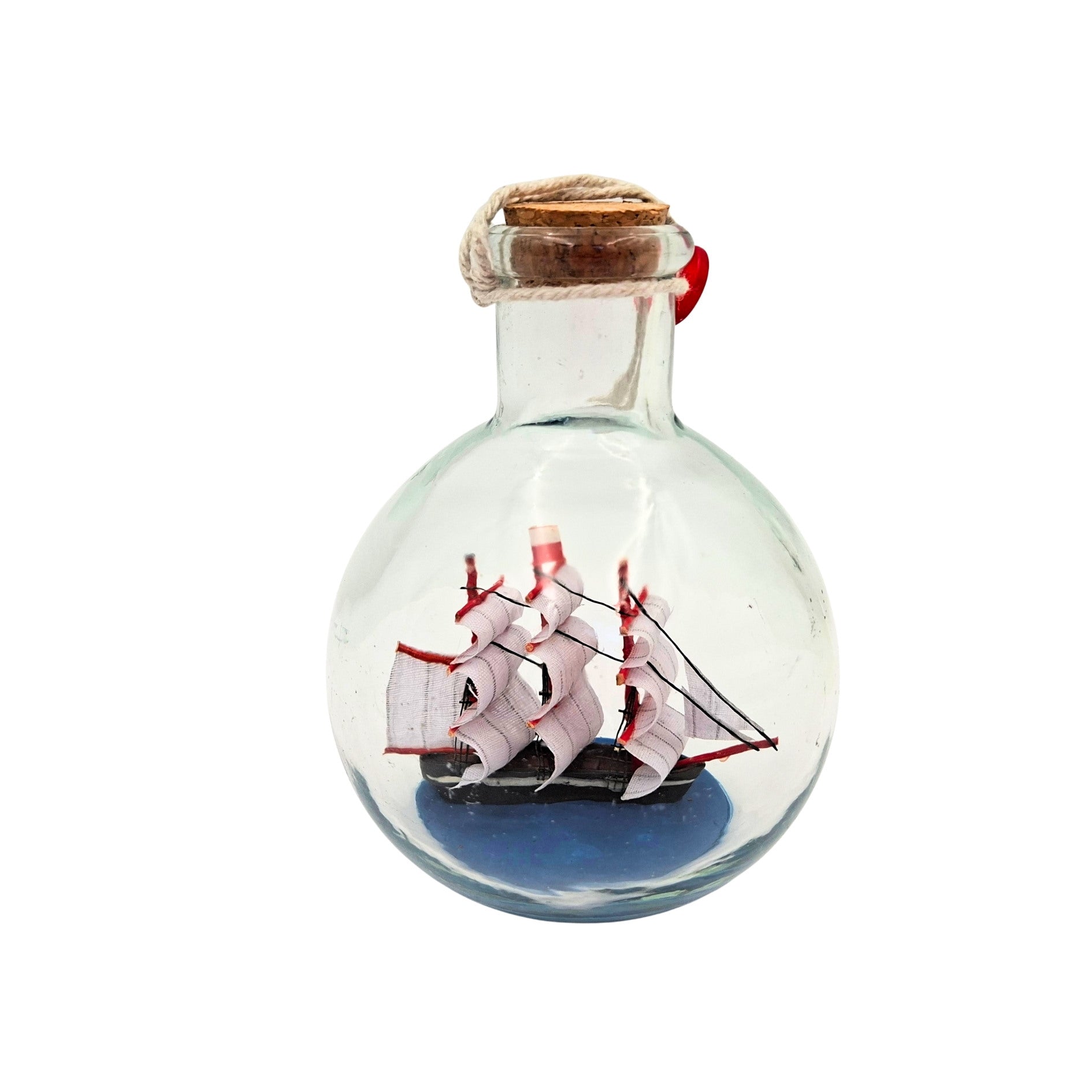 Barco na Garrafa Rafandynka com possibilidade de personalização por gravação – decoração marítima clássica de 8,5 cm, presente para amantes da vela