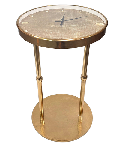 Mesa metálica dourada Glamour com relógio e possibilidade de gravação – decoração elegante 40x40x60 cm para presente
