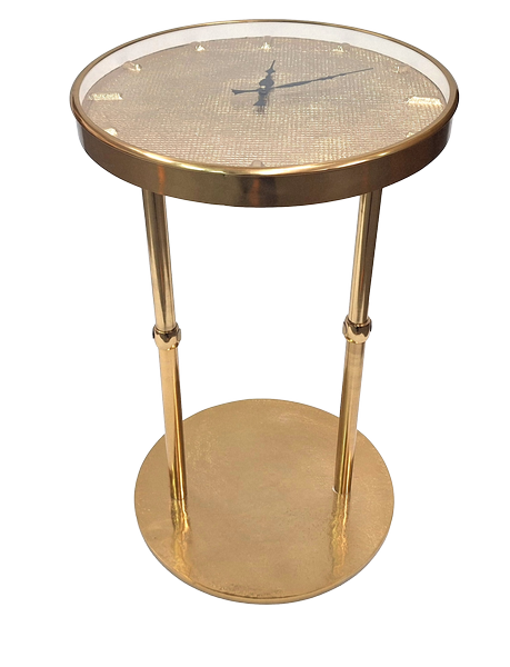 Mesa metálica dourada Glamour com relógio e possibilidade de gravação – decoração elegante 40x40x60 cm para presente