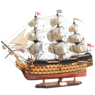 Modelo do veleiro HMS Victory 80cm montado com possibilidade de personalização por gravação - Decoração exclusiva para oferecer, feito à mão em madeira exótica, alta qualidade e atenção aos detalhes