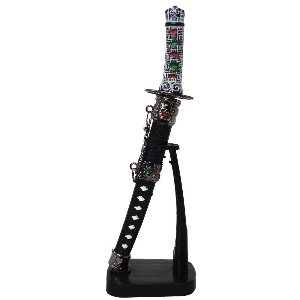 Corta-papéis personalizado em forma de espada de samurai, com gravação e suporte, 21 cm de altura