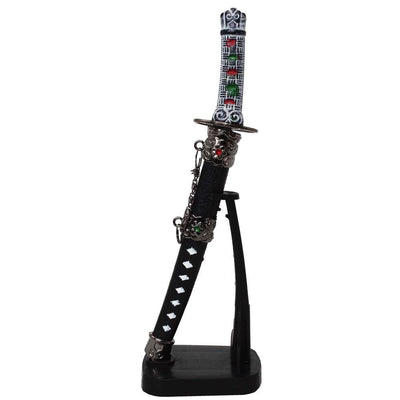Corta-papéis personalizado em forma de espada de samurai, com gravação e suporte, 21 cm de altura