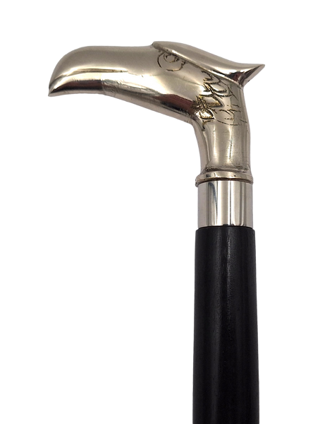 Bengala Dobrável de Madeira com Cabeça de Águia - Presente Elegante com Possibilidade de Personalização com Gravação, Comprimento 91,5 cm, Preta com Pegador Prateado de Latão