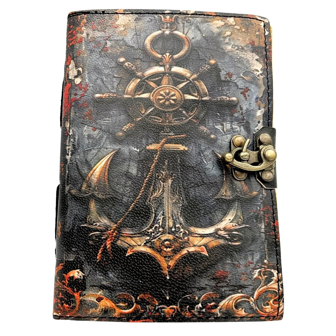 Caderno de Couro Retro Marítimo 200 páginas com possibilidade de personalização por gravação, ideal para presente para artistas e viajantes, feito de couro natural de cabra, cor vintage, dimensões 18 x 13 cm