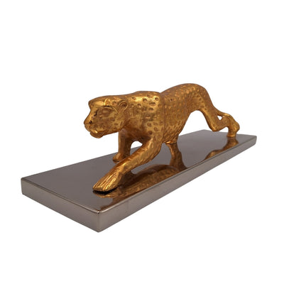 Figura Decorativa Elegante Leopardo Dourado 42 cm com Gravação Personalizada