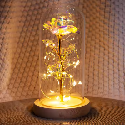 Candeeiro de noite Rosa LED com possibilidade de personalização por gravação, presente romântico, altura 21,5 cm, luz suave, decoração ideal para o quarto