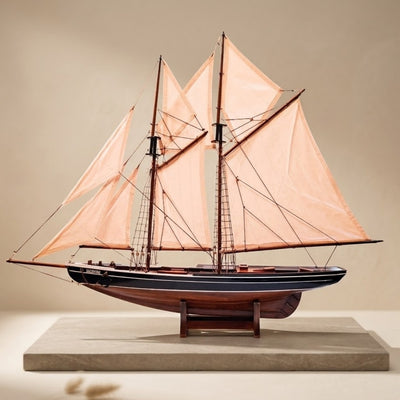 Modelo de Escuna Bluenose 78 cm com Gravação - Decoração Marítima Elegante em Madeira para Presente para Amantes da Vela e História Marítima com Velas Naturais