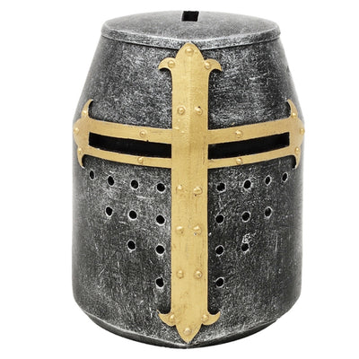 Mealheiro Capacete de Cavaleiro Cruzado com Personalização por Gravação – Presente Único em Estilo Medieval, Altura 10 cm, Pintado à Mão em Poliresina