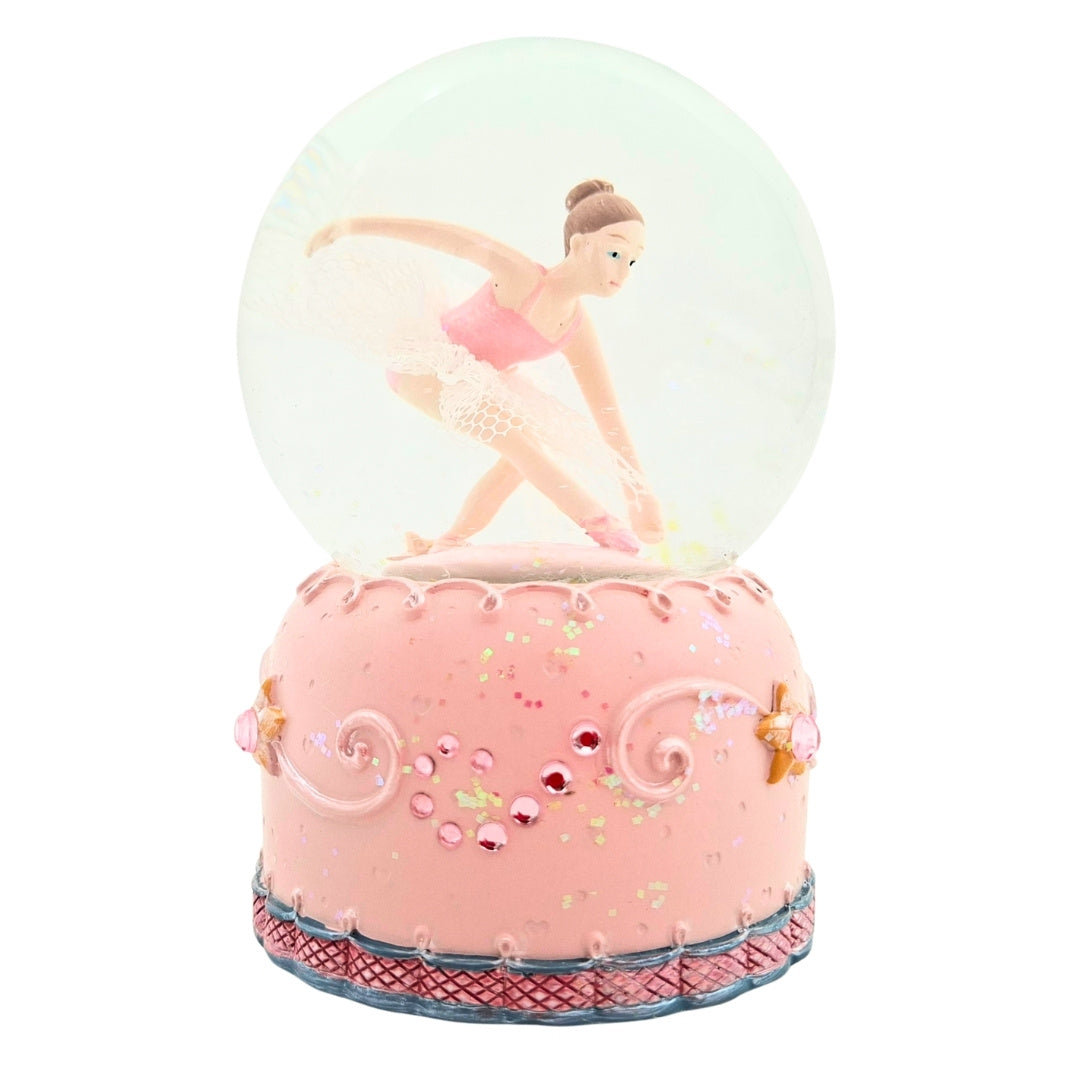 Bailarina a Dançar em Globo de Vidro 12cm com Possibilidade de Personalização por Gravação - Decoração Pastel Elegante para Presente para Amantes de Ballet, Feita em Poliresina e Vidro