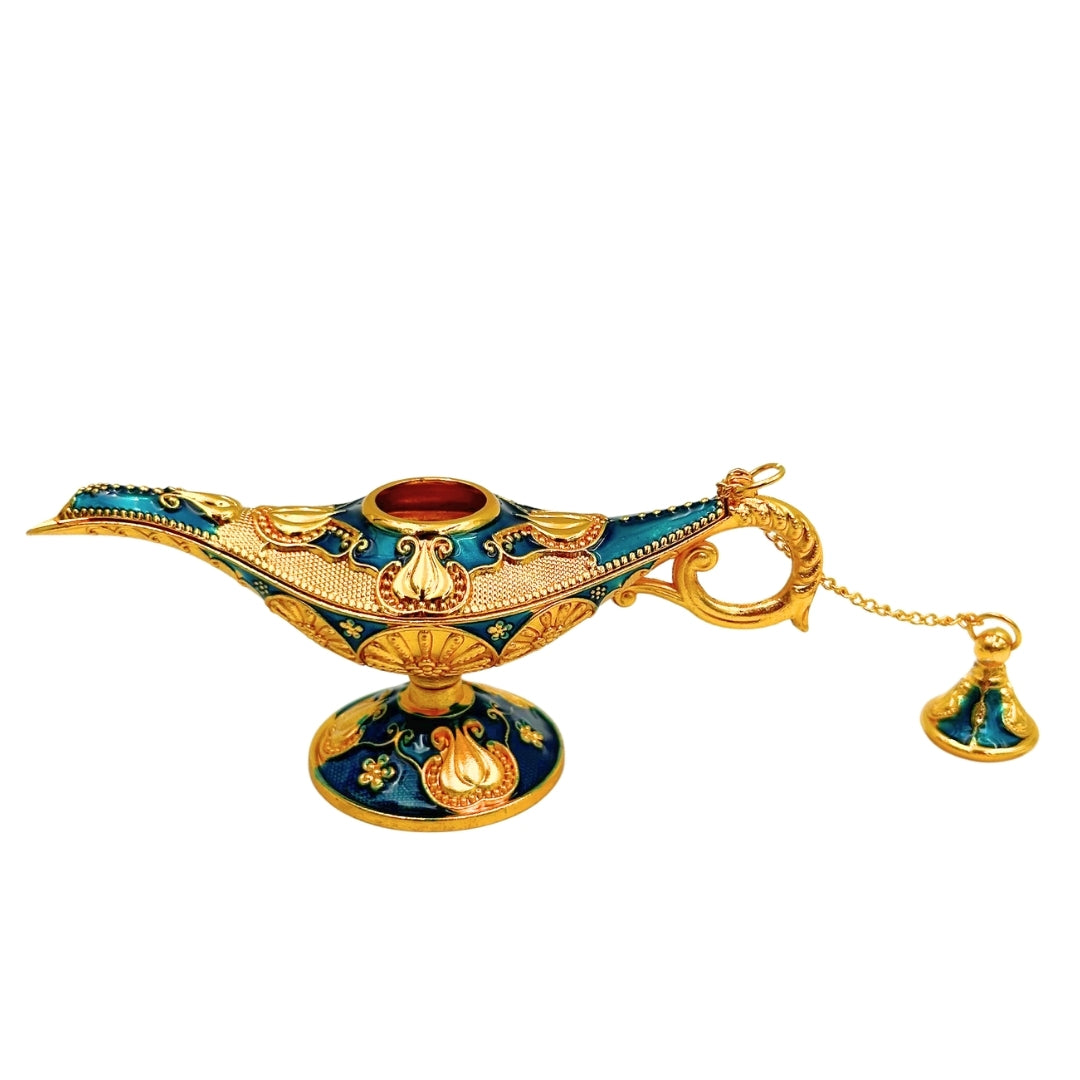 Lâmpada de Aladino Metálica Azul-Marinho e Dourada 12 cm com possibilidade de personalização por gravação