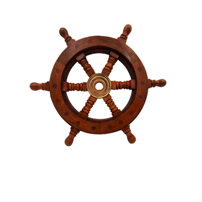 Roda de Leme de Madeira com Inserto de Latão e Espaço para Cunha - Diâmetro 30 cm - Presente Ideal com Possibilidade de Personalização com Gravação - Estilo Náutico e Retro