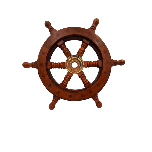 Roda de Leme de Madeira com Inserto de Latão e Espaço para Cunha - Diâmetro 30 cm - Presente Ideal com Possibilidade de Personalização com Gravação - Estilo Náutico e Retro