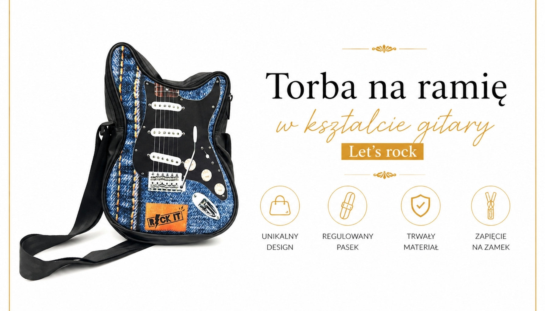 Mala de ombro em forma de guitarra Let’s Rock RBG-019 com possibilidade de personalização por gravação, impermeável, ideal para presente para músico, PVC 100% e poliéster, dimensões 34 x 23 x 5 cm
