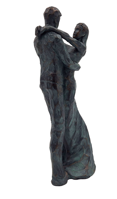 Estatueta decorativa Casal a Dançar com gravação – presente romântico para casamento ou aniversário – altura 28 cm, feita em polyresina, design elegante em cores profundas