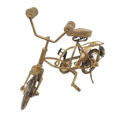 Figura de Bicicleta Antiga com Gravação - Decoração em Metal e Madeira com Dimensões 30 x 20 x 10 cm