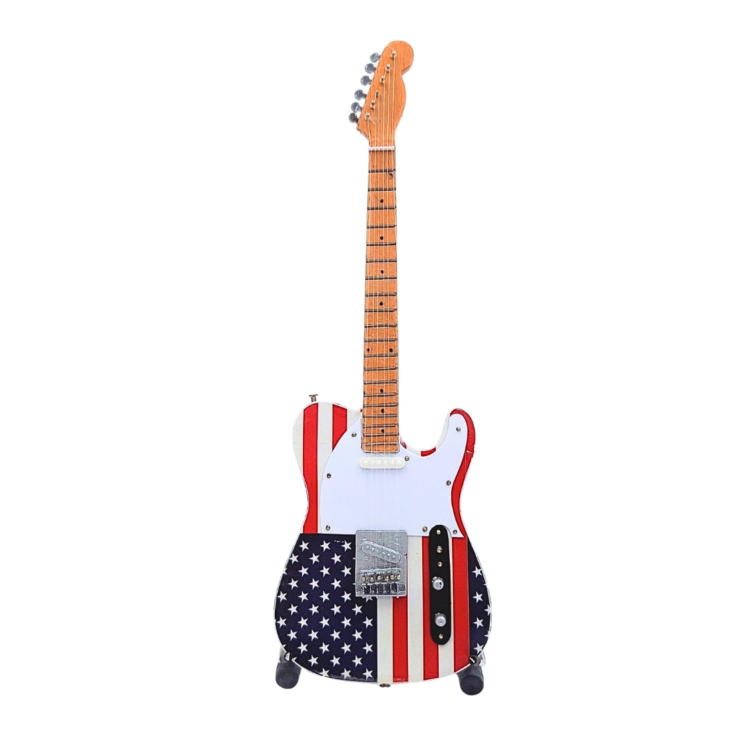 Mini guitarra colecionável MGT-2639 ao estilo Bruce Springsteen com possibilidade de personalização por gravação, feita à mão em mogno, presente ideal para fã de música, altura 27,5 cm
