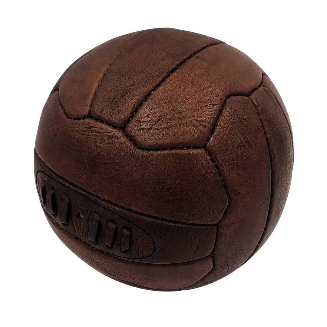 Bola de futebol em pele retro vintage MT2017 com possibilidade de personalização por gravação, castanha, ideal para presente para fã de futebol ou treinador, decoração em estilo vintage, pele natural, dimensões 20,5 x 20,5 cm