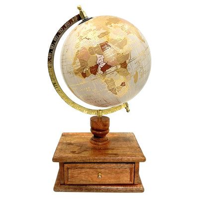 Globo de secretária vintage elegante com base de madeira e gaveta