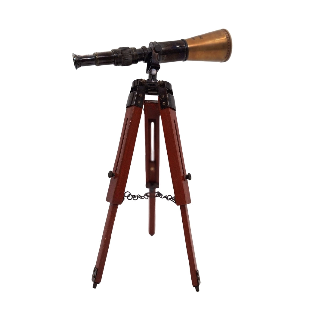 Luneta de Latão em Tripé com Possibilidade de Personalização por Gravação - Elemento Decorativo Elegante para Presente, Altura Regulável até 30 cm