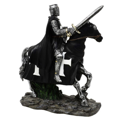 Figura Decorativa Cavaleiro a Cavalo 22 cm com Possibilidade de Gravação Personalizada - Decoração Elegante em Poliresina para Presente a Amantes de História e Idade Média