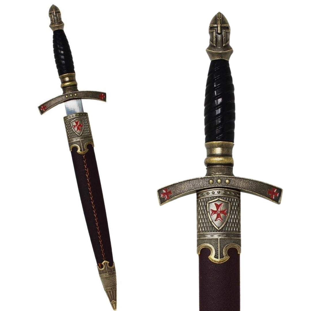 Adaga dos Templários em Bainha Decorativa com Gravação – Réplica em Aço Inoxidável, 40 cm