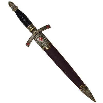 Adaga dos Templários em Bainha Decorativa com Gravação – Réplica em Aço Inoxidável, 40 cm