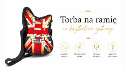 Mala de ombro em forma de guitarra com bandeira britânica RBG-008 com possibilidade de personalização por gravação