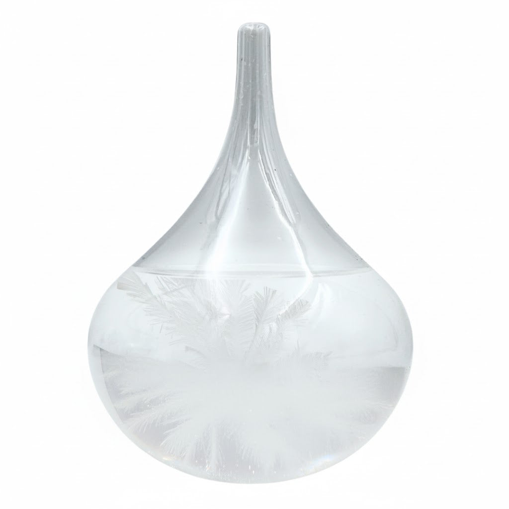 Barómetro de Tempestade Fitzroya - Gota Storm Glass com possibilidade de personalização por gravação - presente elegante em forma de gota, altura 11 cm, recipiente de vidro com cristais únicos que reagem às mudanças do tempo