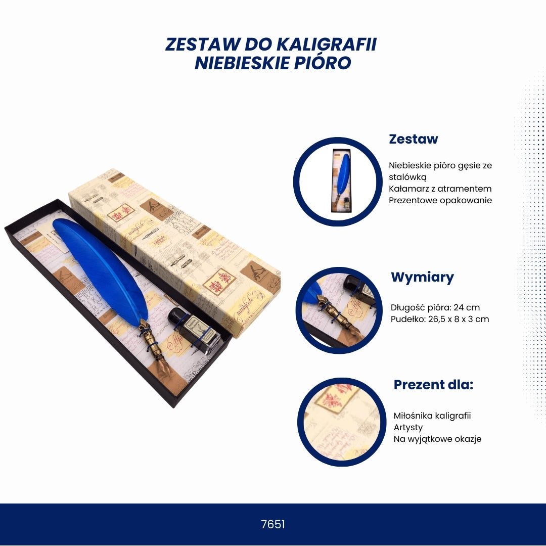 Conjunto de caligrafia com caneta azul e possibilidade de gravação personalizada