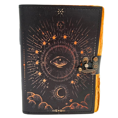 Caderno Olho Cósmico com Gravação - Caderno de Couro Retro com 200 Páginas de Papel Amarelo de Couro de Cabra