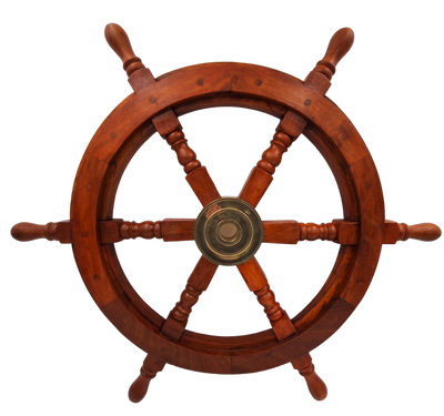 Roda de Leme em Madeira com Inserto em Latão - Diâmetro 60 cm - Decoração Náutica Retro para Oferta a Velejador