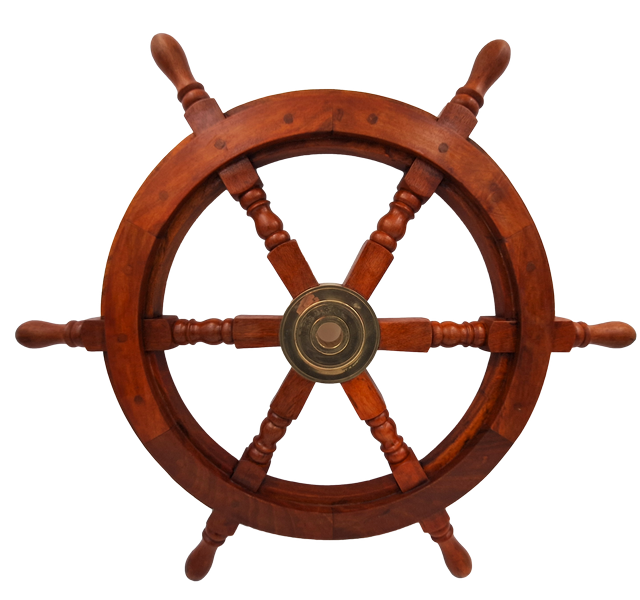 Roda de Leme em Madeira com Inserto em Latão - Diâmetro 60 cm - Decoração Náutica Retro para Oferta a Velejador