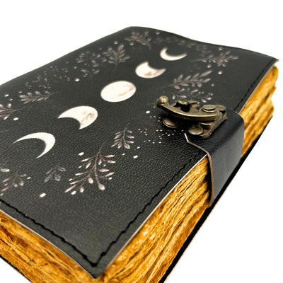 Caderno de Couro Retro com Fases da Lua com Gravação