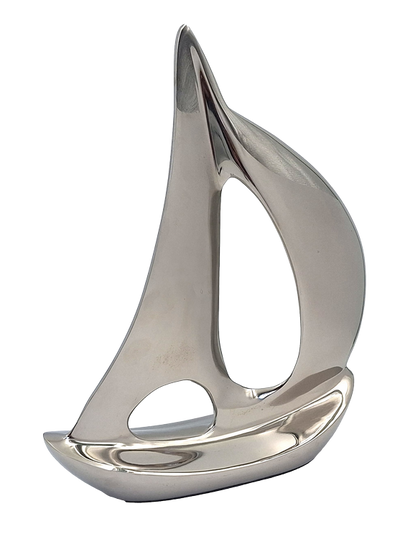 Modelo Elegante de Iate em Metal 36 cm com Possibilidade de Personalização por Gravação