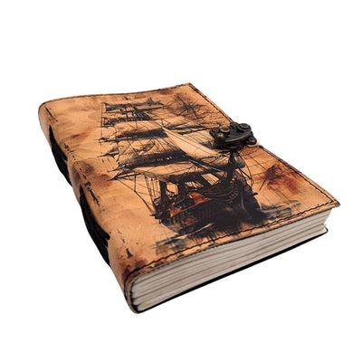Caderno de pele marinheiro veleiro retro com gravação