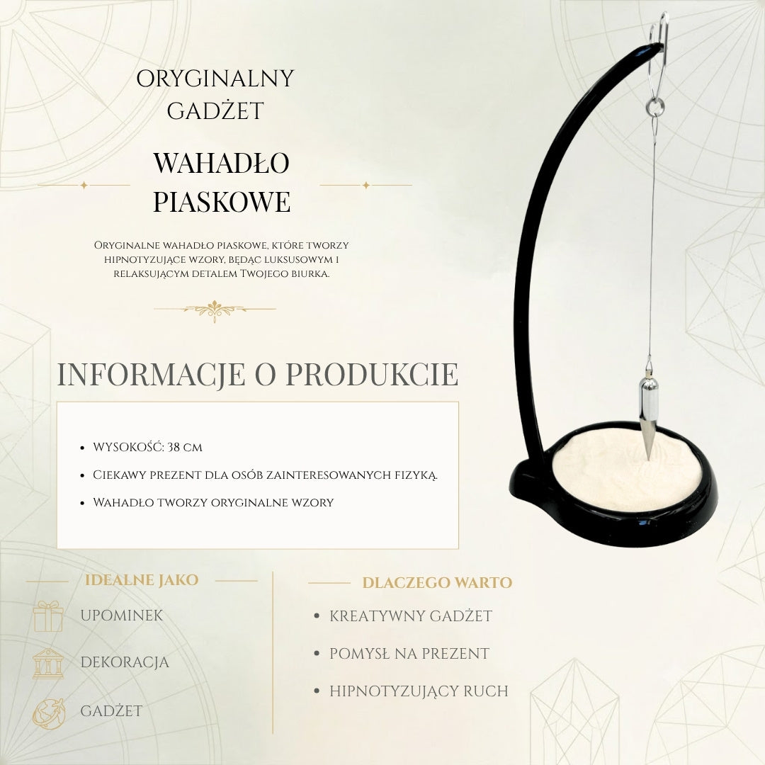 Pêndulo de Areia Sand Pendulum com Gravação - Decoração Inspiradora 38cm com Areia Cinética