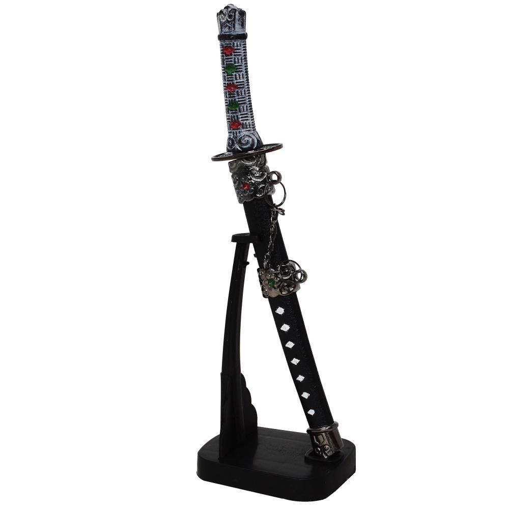 Corta-papéis personalizado em forma de espada de samurai, com gravação e suporte, 21 cm de altura