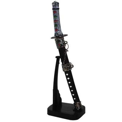 Corta-papéis personalizado em forma de espada de samurai, com gravação e suporte, 21 cm de altura