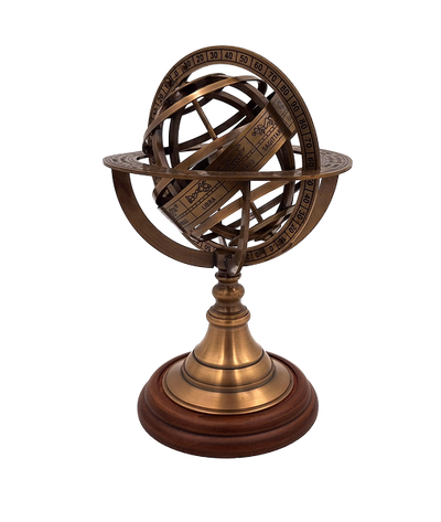 Astrolábio de latão de 21 cm com base de madeira - Presente personalizado para amantes da astronomia em cor dourada