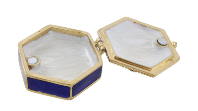 Caixa de presente elegante em metal com cristais B0035-08BL em tons azul-marinho e dourado com possibilidade de personalização por gravação