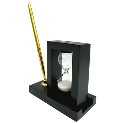 Conjunto Decorativo para Secretária com Ampulheta de 3 minutos e Suporte para Caneta com Gravação