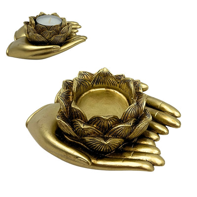 Castiçal Glamour Dourado para Vela Tealight com possibilidade de gravação personalizada – Elemento decorativo elegante para interiores com dimensões 11,5 x 9,4 x 4,8 cm em poliéster