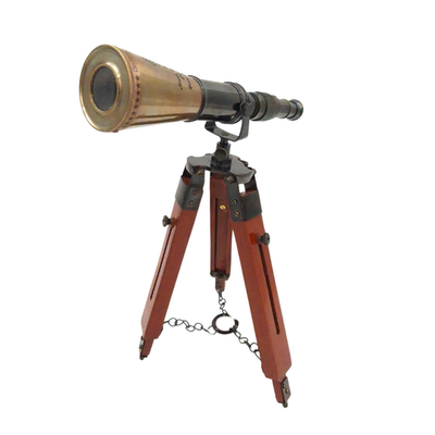 Luneta de Latão em Tripé com Possibilidade de Personalização por Gravação - Elemento Decorativo Elegante para Presente, Altura Regulável até 30 cm